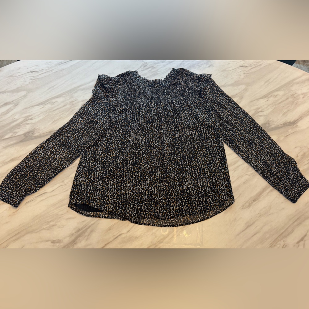 LOFT Black and Yellow Patterned Blouse